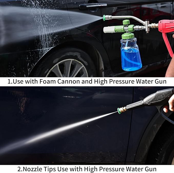 Foam Cannon Dual Connector Accessory,Pressure Washer Double Tip Attachment for Foam Blaster with 7 Power Washer Sprayer Nozzles, 1/4" Quick Connect, 3600 PSI