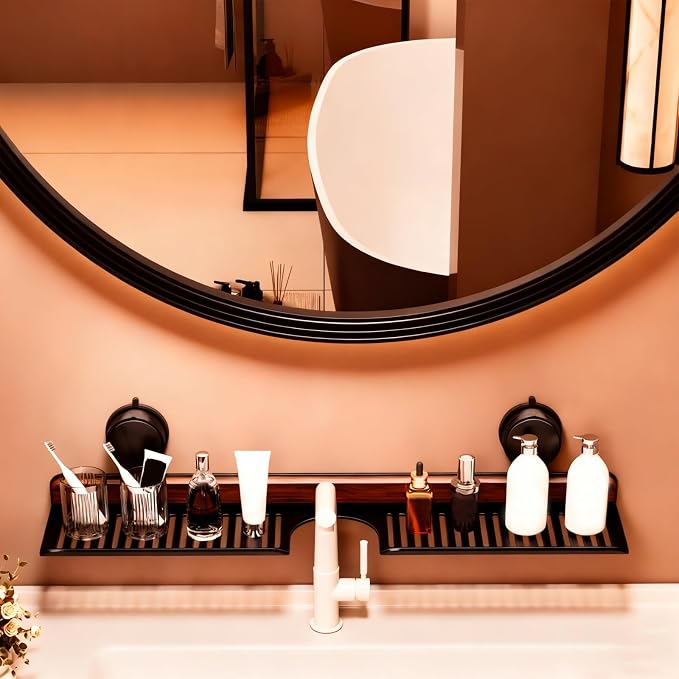 Bathroom Sink Shelf Over Faucet, No Drill Floating Shelf for Bathroom Sink, Under Sink Caddy Organizers for Toothbrush Soap (Cream Color, 20 inch)