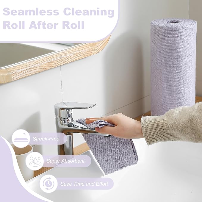 Jessy Home 2 Roll Reusable Paper Towels,100 Sheets Tear Away Microfiber Cleaning Cloth, Lint Free Cleaning Rags for Kitchen, Dishcloth,Household Cleaning Supplies