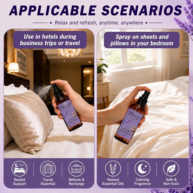 SCENTORINI Sleep Spray, 5.07 oz Pillow Spray with Lavender Essential Oil | Lavender & Sandalwood, Chamomile Scent for Sleep Relaxing, Pillow Mist for Bedding, Sheets Liners, Room Spray Air Freshener