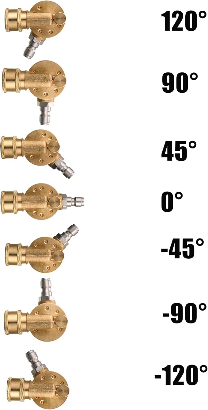FIXFANS Pressure Washer Pivoting Coupler, Gutter Cleaner Attachment | 1/4” Quick Connect, 240 Degree with 7 Angles for Power Washer Spray Nozzle, 4500PSI