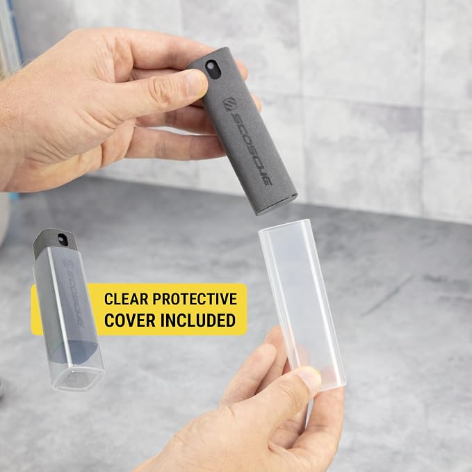 Scosche 2-in-1 Electronic Cleaner Spray with Microfiber Cloth for Electronics, Streak-Free Cleaning for TV, Computer, Phone, iPhone, Laptop, MacBook, Car Screen, 20ml Small Spray Bottles 2 Pack, Gray