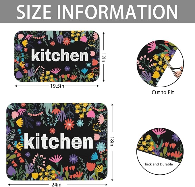 Dish Drying Mat 2-Pack in Floral Garden for Kitchen Counter Dishes Mat | Diatom Mud Mats (18x24, 19.5x12"). Non-slip rubber back for kitchen counter, coffee bar & sink scenes
