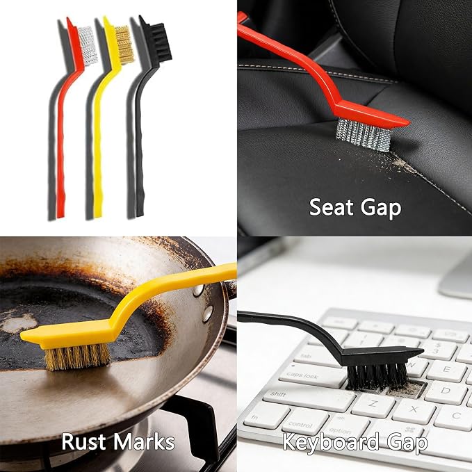 Crevice Cleaning Brush 12-Pack - Heavy Duty Hard Bristle Gap Brush for Deep Cleaning - Ultra-Thin Window Track Cleaning Tool for Shower Grout, Sliding Doors, Baseboards & Auto Detailing