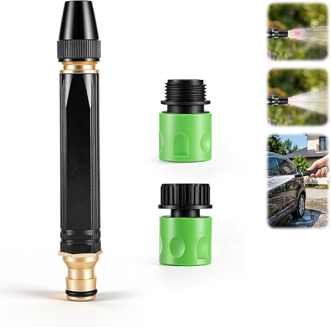 Metal Hose Nozzle High Pressure with Adapters, Adjustable Water Spray | Mist to Jet Stream, Quick Connect, Leak-proof, Ideal for Car, Patio Cleaning & Garden Use