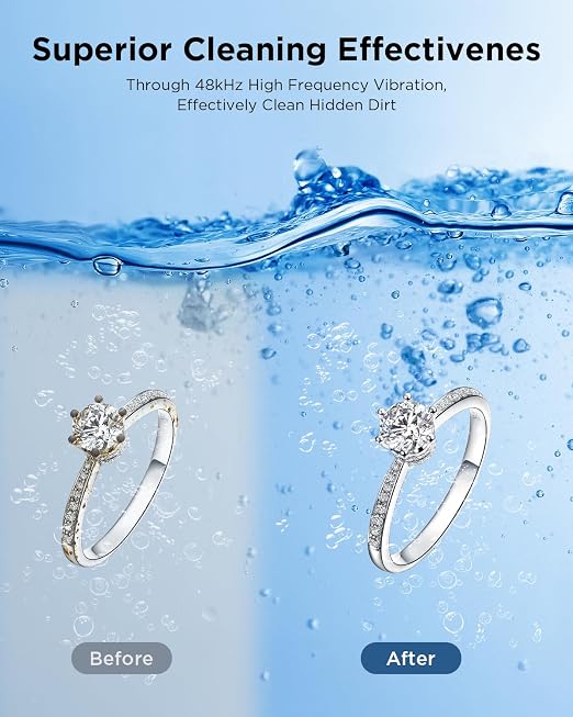 Ultrasonic Jewelry Cleaner Machine: 48KHz Ultra Sonic Cleaner for Jewelry,Eyeglass,Rings,Watch Band,Dentures,with Dual Cleaning Modes,350ML 304 Stainless Steel Tank,Gift for Wife,Mom,Daughter