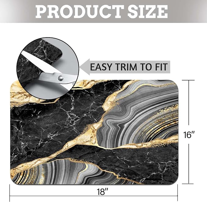 MCALK Marble Black Dish Drying Mat for Kitchen Counter, Gold Dish Drying Pad with Anti-Slip Rubber Base, Absorbent Kitchen Sink Mat with Modern Art Decor (1 pc 18" x 16")