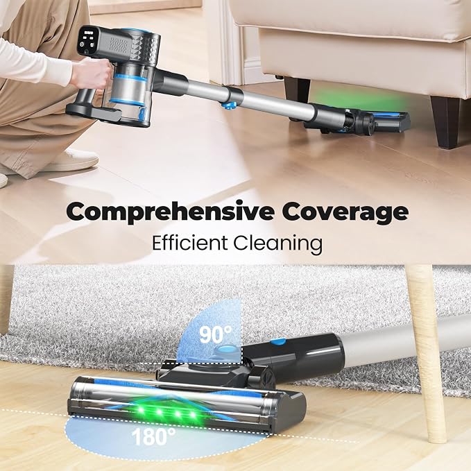Cordless Vacuum Cleaner, Powerful Lightweight Stick Vacuum with Self-Standing, Anti-Tangle, 8-in-1 Rechargeable Vacuum Cleaners for Home, Hardwood Floors, Carpet, Pet Hair