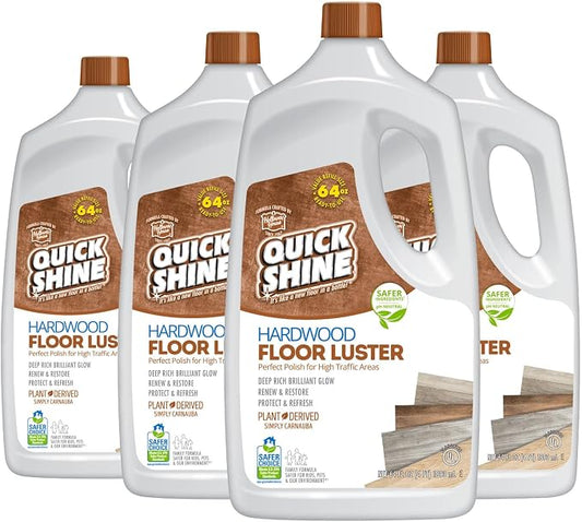 Quick Shine Hardwood Floor Luster 64 oz-4 Pk, Natural Looking Shine | Plant Derived Carnauba Polish, Renew & Protect, Streak & Haze Free, Non-slip, pH Neutral, No PFAS, EPA Safer Choice
