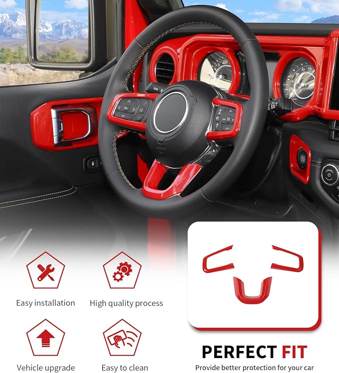 JWWY Interior Trim Kit Dress-Up Kit Decor Set Center Console Gear Shift Dashboard Panel,Door Window Switch Knob Speaker Cover Trim for 2024–2026 Jeep Wrangler JL JLU & Gladiator JT Red 28pcs