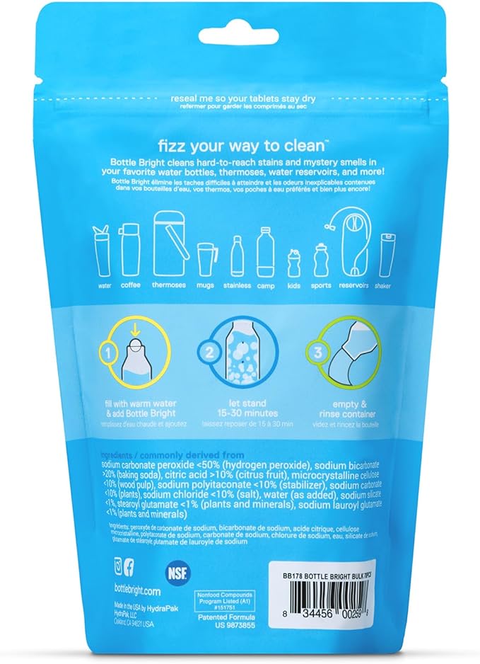Bottle Bright Cleaning Tablets 12, 36, 78 Count – Water Bottle Cleaner for Stainless Steel, Tumblers, Thermos | Removes Coffee Tea Stains, Eliminates Odors, Easy and Safe Cleaning