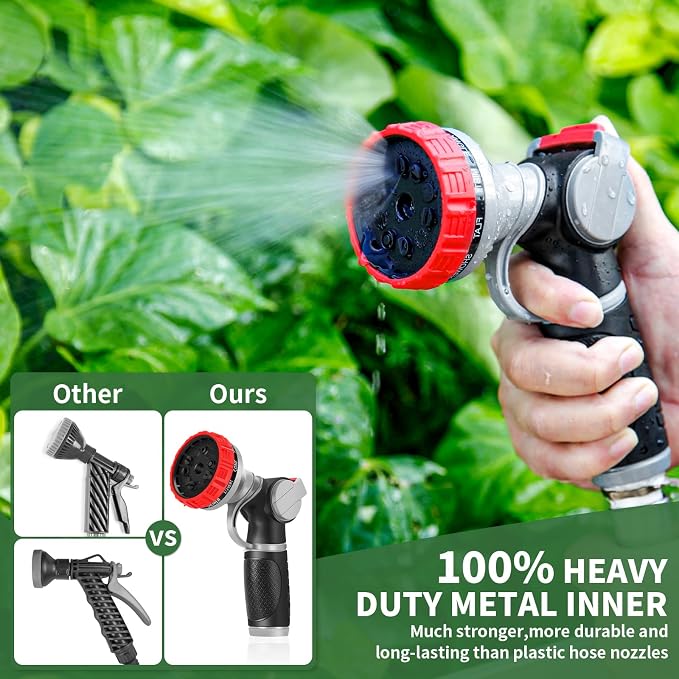 Hose Nozzle,Heavy Duty Metal Garden Hose Nozzles - 10 Spray Patterns | Leak-Proof Hose Sprayer Nozzle with Thumb Control, High Pressure Water Hose Nozzle for Watering Plants, Car and Pet