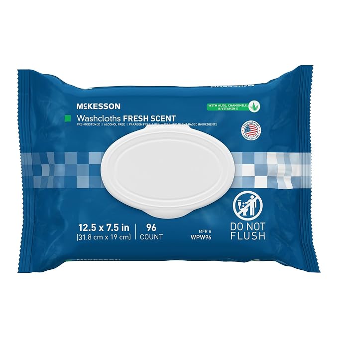 McKesson Washcloth Wipes, Scented, Adult Wet Wipes, 6 Pack, 576 Washcloths | Washcloths Disposable Wash Cloths for Body, Disposable Wet Wipes for Adults, Alcohol-Free, No-Rinse Formula