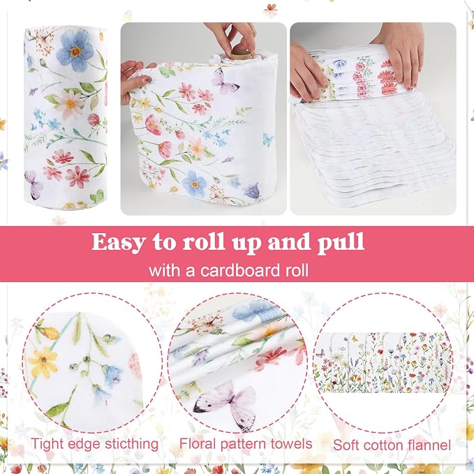 IANFEPH 36 Pcs Reusable Paper Towels Roll Paperless Cotton Cloth 9.8" X 11" Washable Kitchen Towel Absorbent Soft Flannel Reusable Hand Napkin for Home Bathroom Cleaning Household Dishcloth