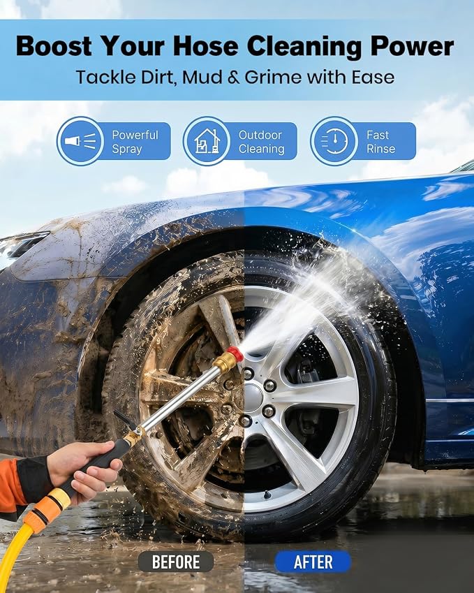 Saker 2026 Upgraded Jet Nozzle Power Washer - High-Pressure Hose Nozzle, Universal Garden Hose Attachment, Heavy-Duty Brass Pressure Washer Wand, 3 Spray Modes for Car, Driveway, Outdoor Cleaning