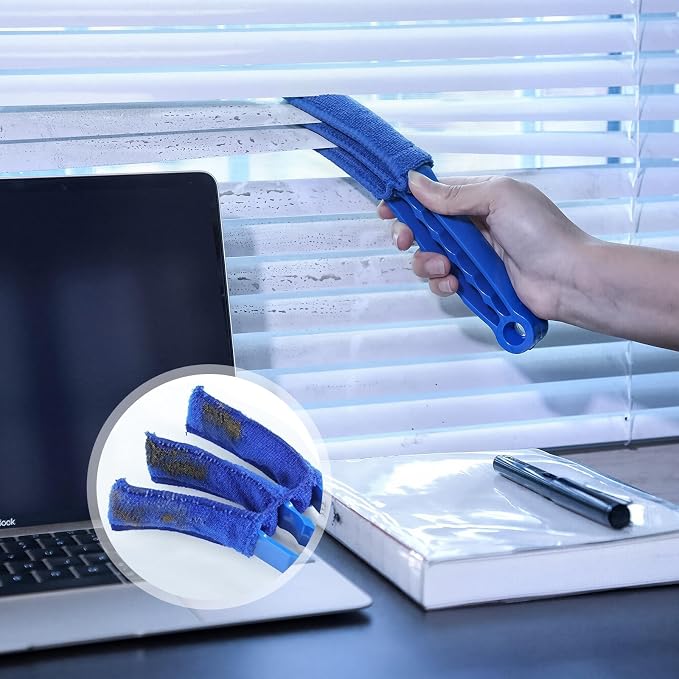 Window Blind Cleaner Duster Tool | 2 Pack with 6 Reusable Sleeves, Handheld Mini Blinds Cleaner for Venetian Blinds, Shutters and Jalousie Dust Removal