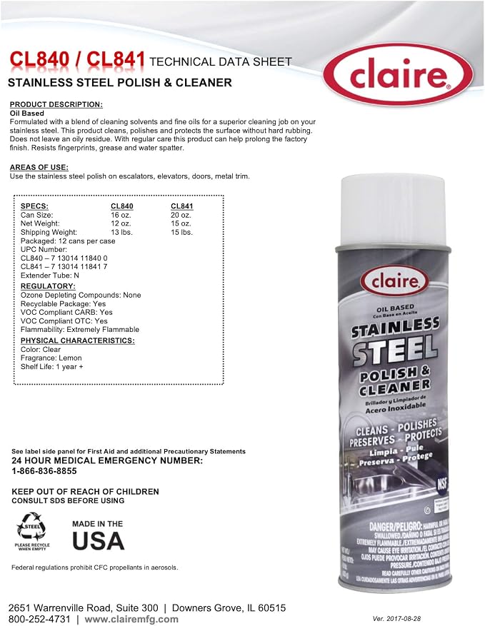 Claire Manufacturing CL8411PK Stainless Steel Polish Cleaner, 15 Ounce (Pack of 1)