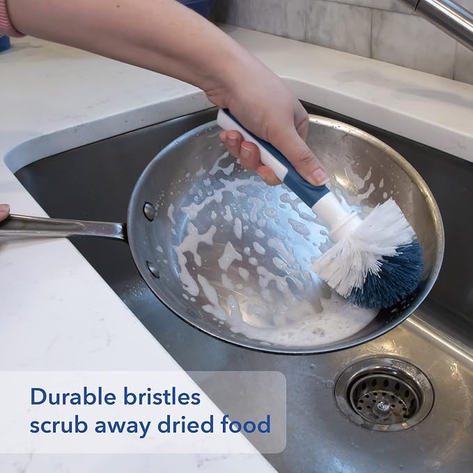 Unger Sink and Dish Scrub Brush, Kitchen Washing Scrubber for Hard-to-Reach Corners, Small Cleaning Supplies, Non-Scratch Bristles, Glassware, Pots, Pans, Tumblers, Drains, and Disposals (Pack of 10)
