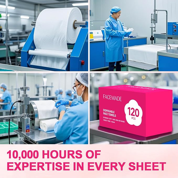 FACEMADE 120 Count Face Towels Disposable | 20% More Than Others | Lint-free and Odor-free | Perfect for Remove, Cleanse and Dry