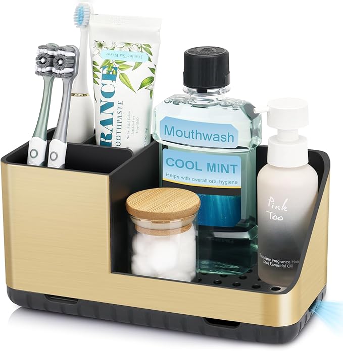 PARKMANI Toothbrush Holders for Bathroom Countertop Organizer, Kids Electric Toothbrush and Toothpaste Holders, Bathroom Accessories Organizer and Storage (Brushed Gold)
