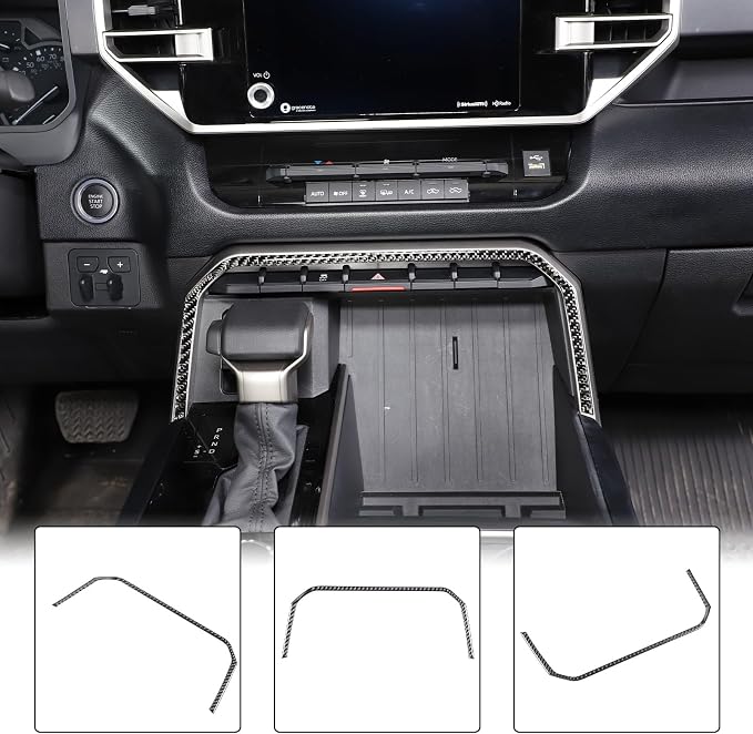 Aunginsy Car Center Control Warning Light Outer Frame Decorative Sticker Fit Toyot@a Tundra/Sequoia 2022-2024 Carbon Fiber Gear Box Shift Panel Protect Strip Cover Trim Sticker Interior Accessories