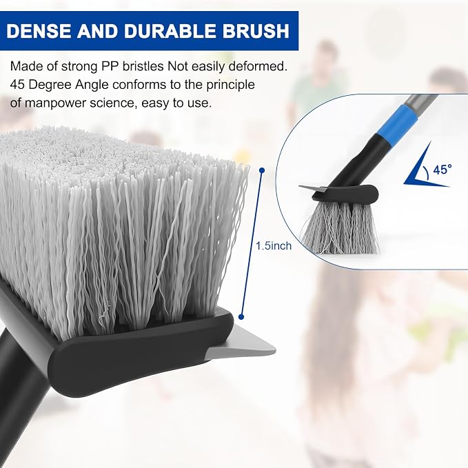 KeFanta Deck Brush with 56" Long Handle, 2 in 1 Floor Scrub Brush | Stiff Bristle Outdoor Scrubber Brush for Patio Cleaning Concrete Boat Garage Bathroom Kitchen Wall Shower