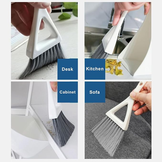 Dust Pan Broom Brush Dustpan -Mini Broom and Dustpan Combo Set, Handheld Sweeper Cleaning for Tables, Keyboards, Guinea Pig Cage, and Cat Litter, etc. (White)