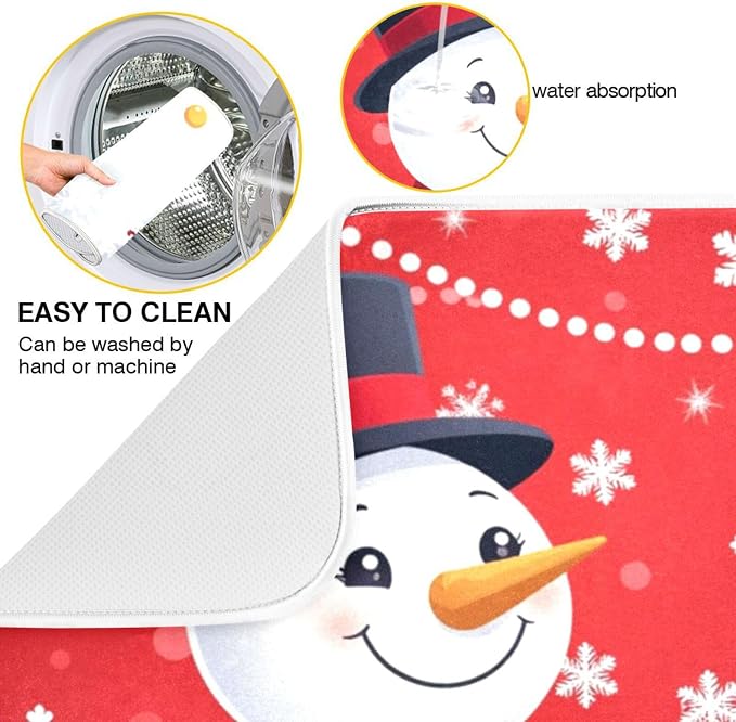 Christmas Snowflakes Snowman Dish Drying Mat 16 X 18 Inch Xmas Snowmen Winter Santa Dry Dishes Pads Tableware Mats Protector for Kitchen Countertops Counter Home Decorations
