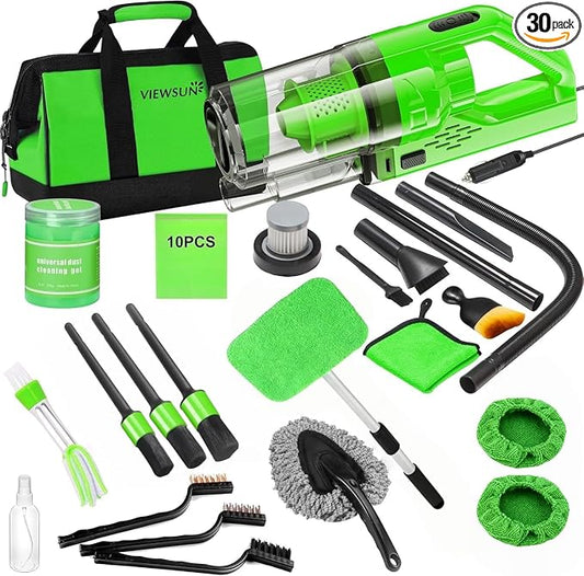 30pcs Car Cleaning Kit, Car Interior Detailing Kit with High Power Handheld Vacuum, Detailing Brush Set, Windshield Cleaner, Cleaning Gel, Complete Auto Accessories for Men, Women