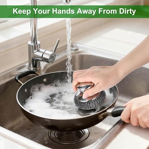 4PCS Steel Wool Scrubber Pads, Stainless Steel Scrubber Set with 3Pcs Steel Wool Pads, Steel Scrubber for Dishes, Ideal for Cleaning Cast Iron, Pots, Pans, Grills, Stoves, Sink, Kitchen Household