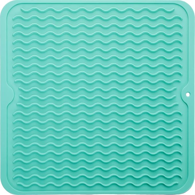 MicoYang Silicone Dish Drying Mat for Multiple Usage,Easy clean,Eco-friendly,Heat-resistant Silicone Mat for Kitchen Counter or Sink,Refrigerator or Drawer liner Mint M 12 inches x 12 inches