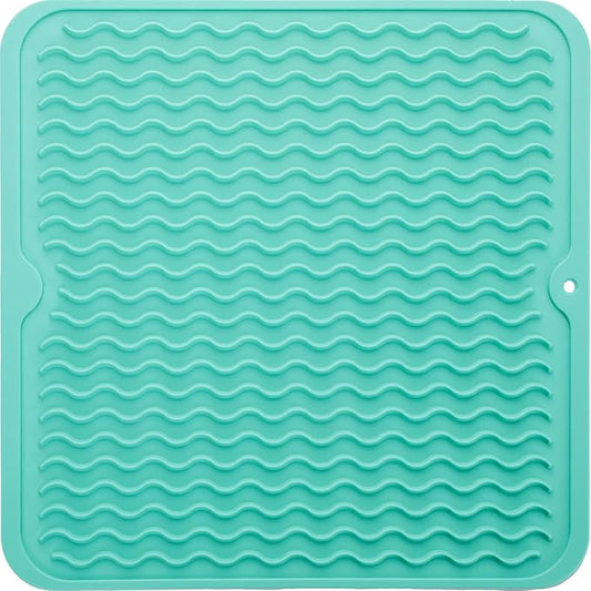 MicoYang Silicone Dish Drying Mat for Multiple Usage,Easy clean,Eco-friendly,Heat-resistant Silicone Mat for Kitchen Counter or Sink,Refrigerator or Drawer liner Mint M 12 inches x 12 inches