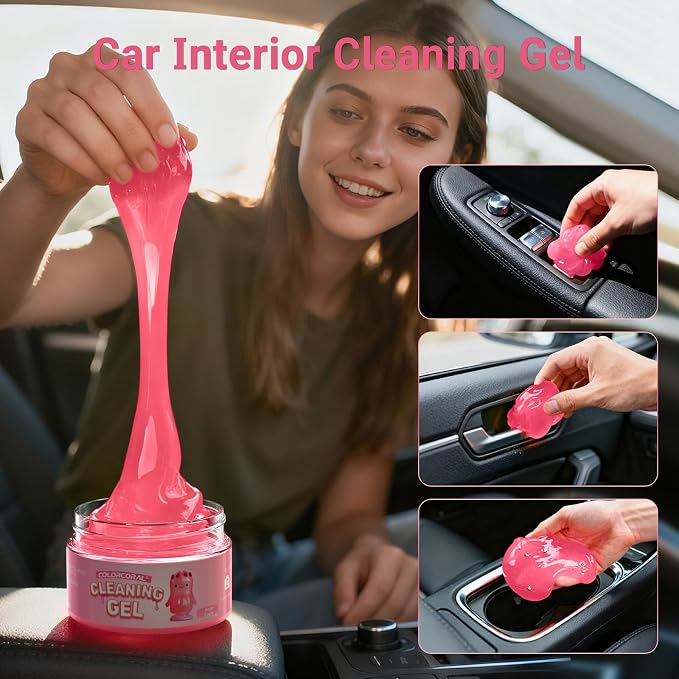 ColorCoral 2Pack Car Cleaning Gel Reusable Detailing Kit Slime Cleaner Pink | Dust Cleaning Gel Keyboard Slime for Car Interior Air Vent Cleaner, Auto Detailing Tools Accessories car cleaning putty Rose