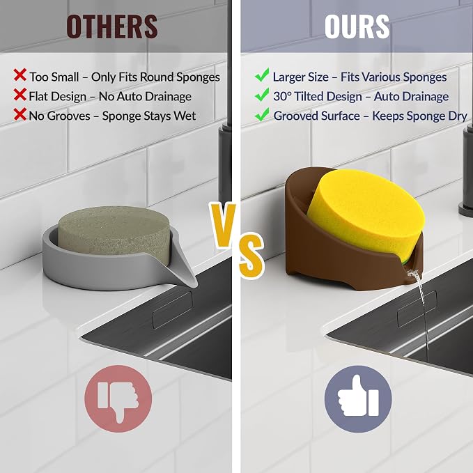 NiHome Silicone Sponge Holder for Kitchen Sink, Fits Scrub Daddy Mommy | Self-Draining Dispenser Organizer Tray, Sink Caddy Countertop Fits Soaps,Scrubber,Dishwasher Safe,Includes Brush,Coffee Brown