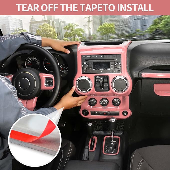 RT-TCZ for Jeep JK Interior Trim Kit Pink, JKU Center Console Dashboard Panel Trim Cover for Jeep Wrangler JK JKU 2011-2017 Pink Interior Accessories 10pcs