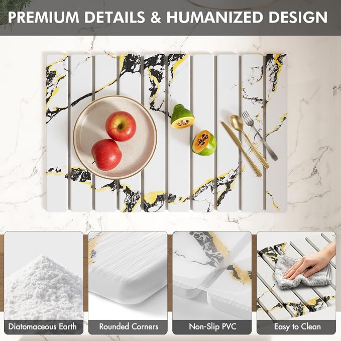 4 Pcs Stone Dish Drying Mat for Kitchen Counter, 24''x16'' Super Absorbent Diatomaceous Earth Stone Drying Mat Faucet Mat with 2 Coasters, Quick Dry Mat for Kitchen Counter Dishes Cups