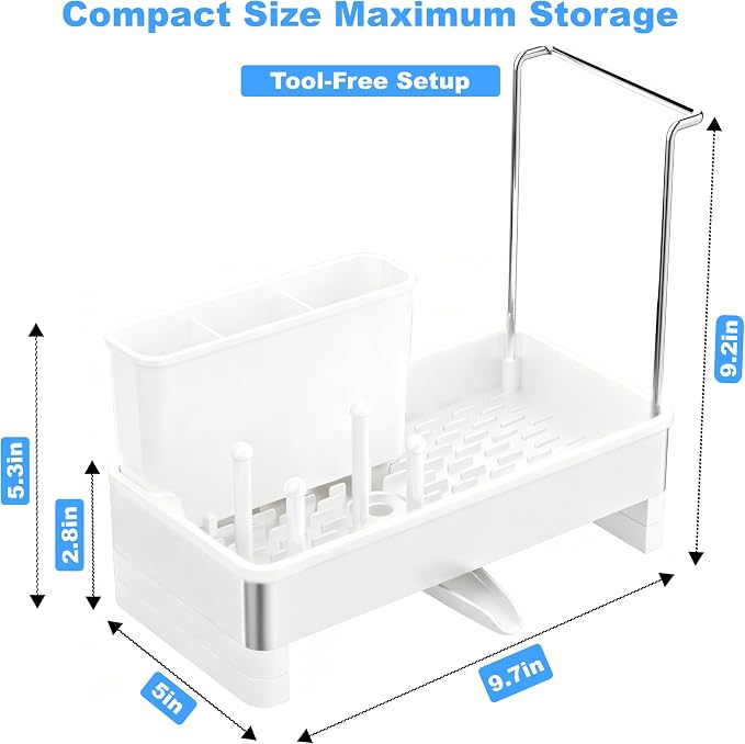 Sponge Holder for Kitchen Sink Caddy Organizer, Dish Brush Holder | Stainless Steel Sponge Caddy for Kitchen Countertop Organizer, Rustproof Dish Soap and Sponge Rack with Dishcloth Drying Rack