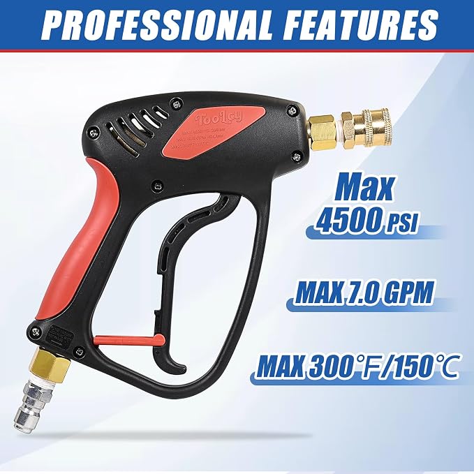TOOLCY 4000 PSI Short Pressure Washer Gun with 3/8" Swivel Quick Connect | 1/4” Quick Connector Coupler and 5 Nozzle Tips For Foam Cannon Car Wash