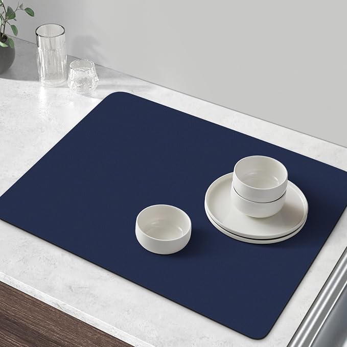 WISELIFE Coffee Mat Super Absorbent Dish Drying Mat Bar Accessories Match with Coffee Machine Large Drying Mats for Kitchen Counter 12" W x 19" L, Blue