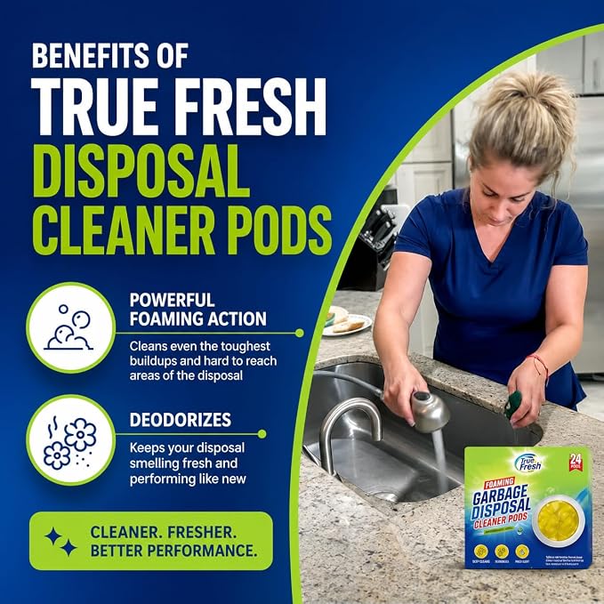 True Fresh Foaming Garbage Disposal Cleaner Pods, Fresh Lemon Scent, 24 Pack (24, Fresh Citrus Scent)
