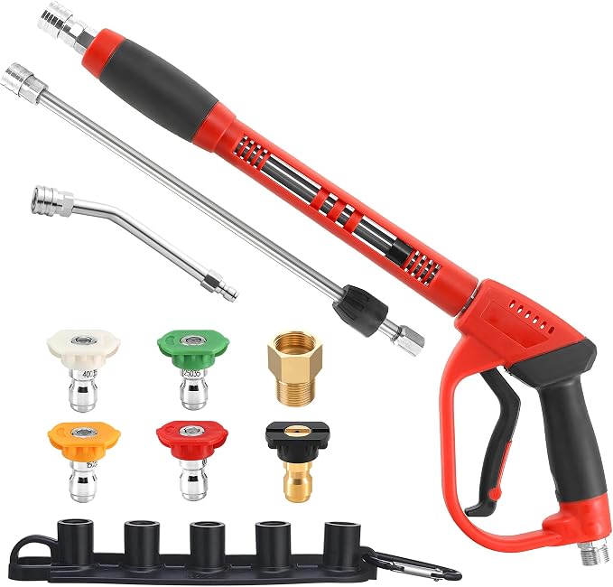 Tool Daily Pressure Washer Gun with Replacement Wand Extension, 47 Inch | 30 Degree Curved Rod, 5 Power Washer Nozzle Tips with Holder, M22 Fittings, 5000 PSI, Not Compatible with GardenHose