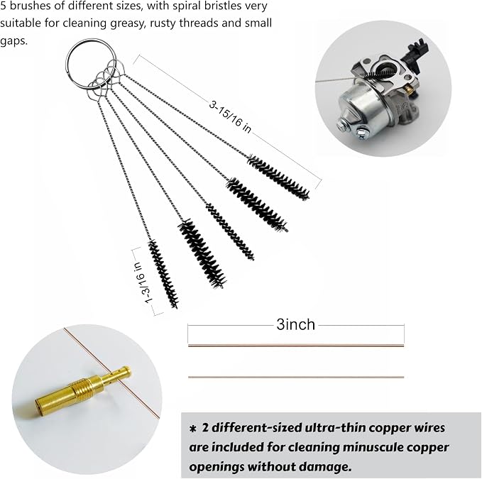 Strongthium Carburetor Cleaning Kit Carb Brushes Tools Needle Set for Welder Chainsaw Cutting Torch Tips Firing Stove Burner Holes Spray Guns Cleaners