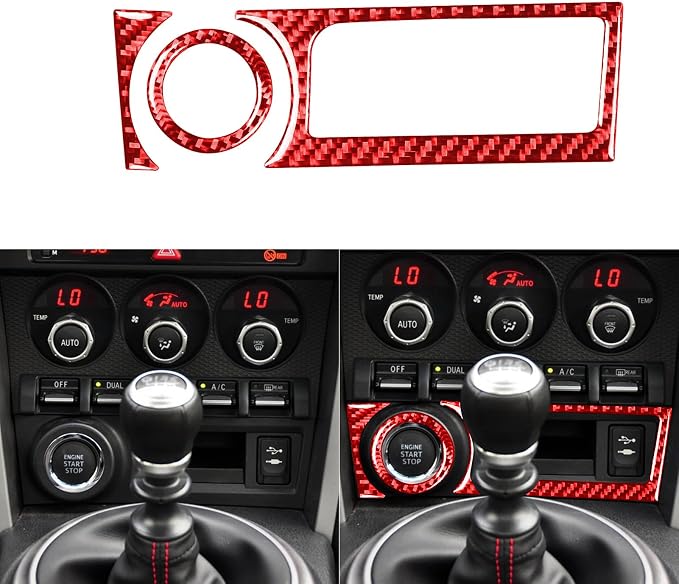 Red Real Carbon Fiber Car Decals Engine Stop Start Button Cover Storage Box Panel Trim Stickers Accessories Compatible with Subaru BRZ 2016 2017 2018 2019 2020 Interior Type-A