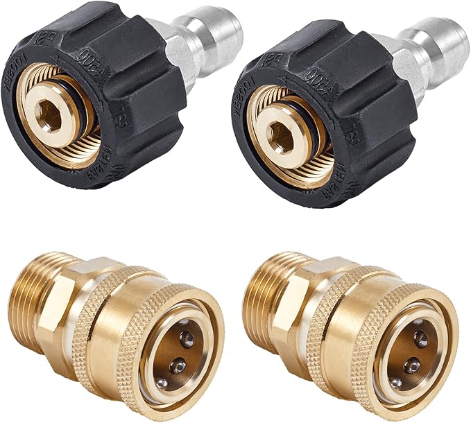 Raincovo Pressure Washer Quick Connect Fittings, M22 14mm to 3/8 Inch | Quick Connect Pressure Washer Hose Adapter, 4 Pieces