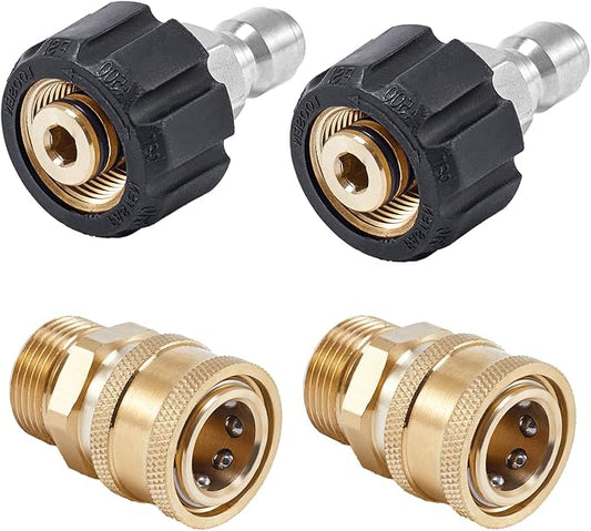 Raincovo Pressure Washer Quick Connect Fittings, M22 14mm to 3/8 Inch | Quick Connect Pressure Washer Hose Adapter, 4 Pieces