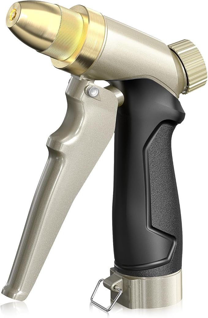 RAINPOINT Garden Hose Nozzle, 100% Heavy Duty Metal Hose Sprayer, High Pressure Water Hose Nozzle with Adjustable Spray Patterns and Flow Control for Watering Plants, Car Washing, Pet Washing,L-Brown