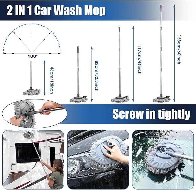 21Pcs Car Cleaning Kit with High Power Handheld Vacuum, Car Wash Mop with Long Handle, Bucket, Detailing Brush Set, Windshield Cleaner, Complete Interior Exterior Washing Supply for Men Women