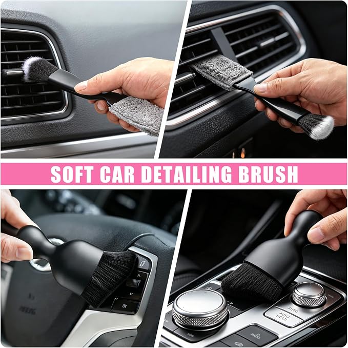 21PCS Car Detailing Kit Interior Cleaner - with Handheld Car Vacuum, Windshield Cleaning Tool, Detailing Brushes, Car Cleaning Supplies Kit for Women Men (Pink)
