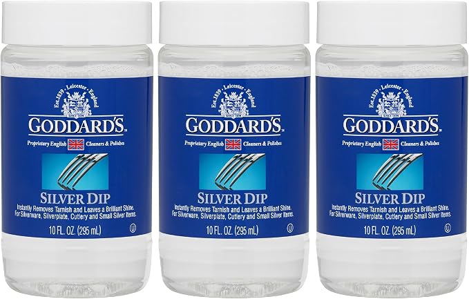 Goddard's Silver Cleaning Dip – Silver Jewelry Cleaner Solution for Filigree Metalwork & Small Items – Professional Use Tarnish Remover, 10 oz, 3 Pack