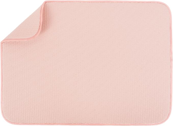 S&T INC. Dish Drying Mat, 18" x 24", XL, Diamond Texture, Rose Pink | Absorbent Microfiber, Extra Large Kitchen Counter Mat for Dishes, Utensils, Pots and Pans, Machine Washable